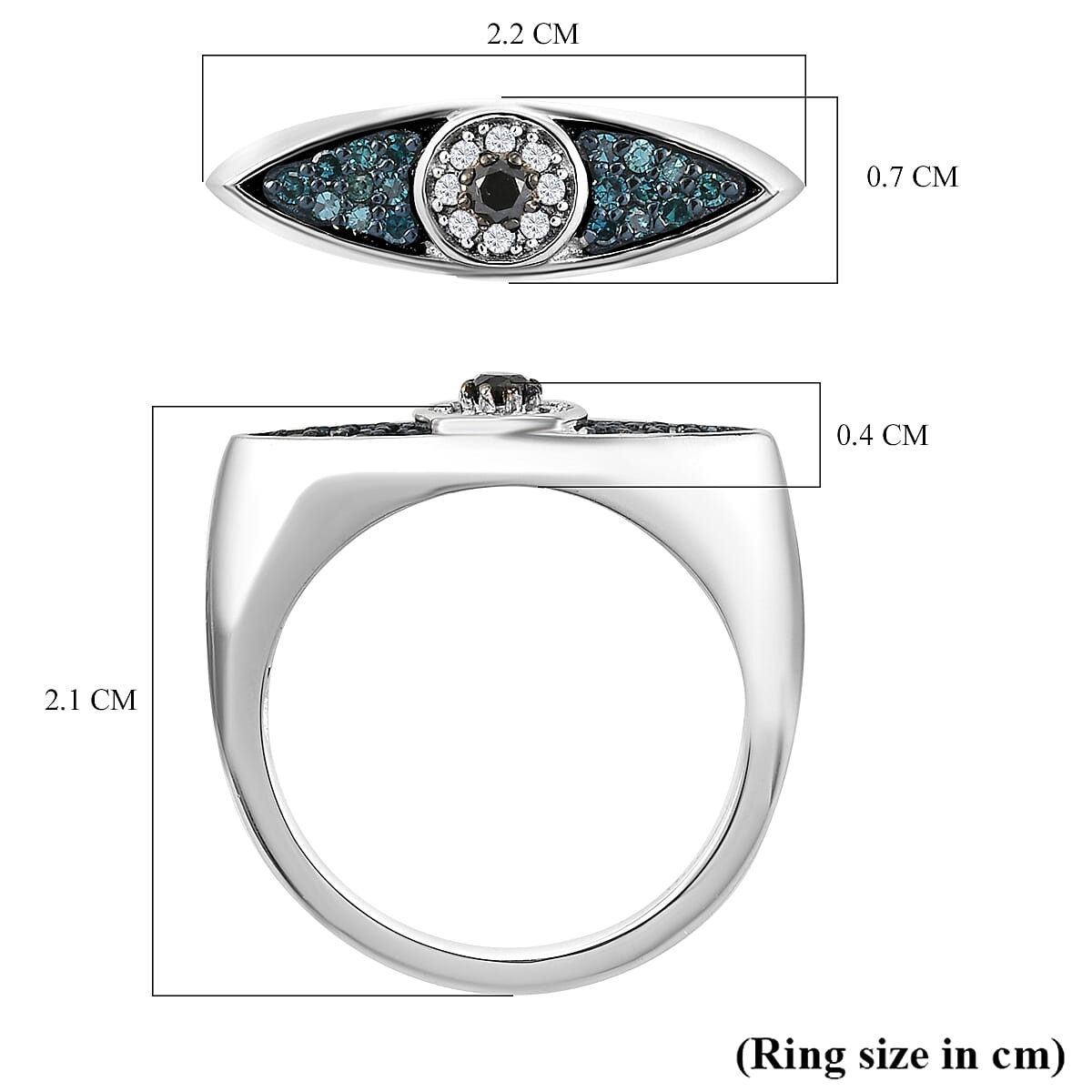 White Diamond and Blue Diamond Ring in Platinum Overlay Sterling Silver 0.25 Ct.