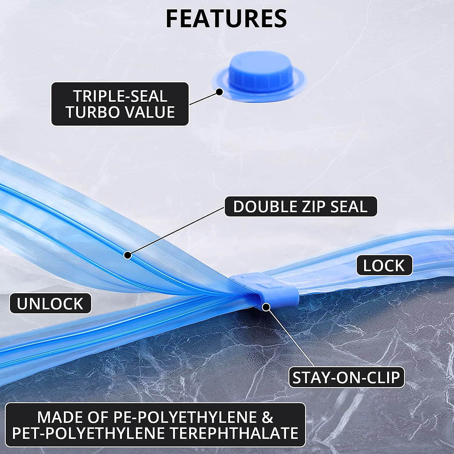 5 Piece Vacuum Compression Storage Bags (Size 27x19 & 19x15 inch) with Hand Pump