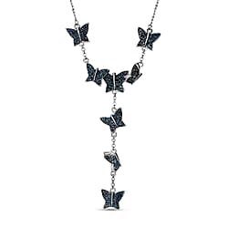 Blue Diamond Butterfly Lariat Necklace (Size - 18 with 2 Inch Extender) in Platinum and Blue Overlay Sterling Silver 1.00 ct, Silver Wt. 8.03 Gms
