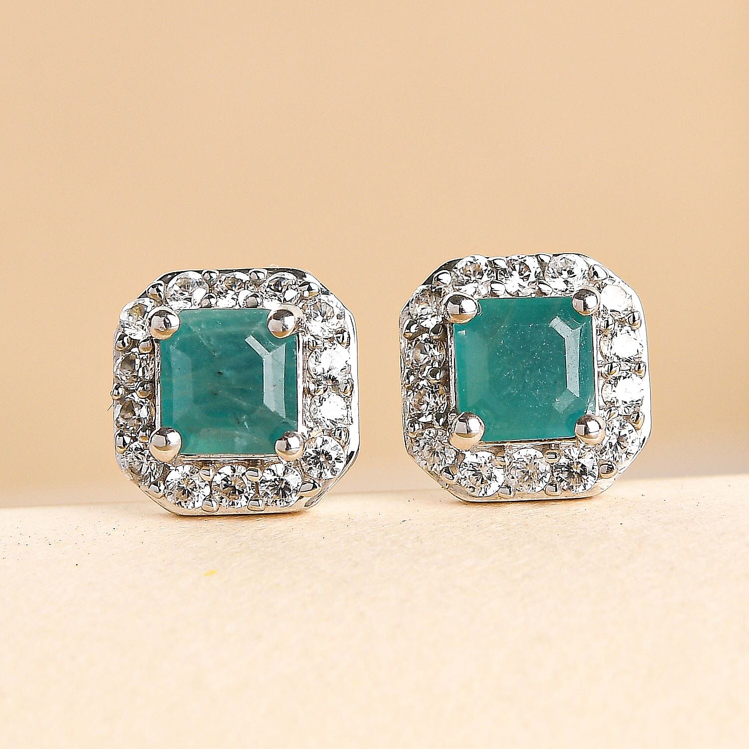 Grandidierite (Asscher Cut) and Natural Cambodian Zircon Stud Earrings (With Push Back) in Platinum Overlay Sterling Silver 1.75 Ct.