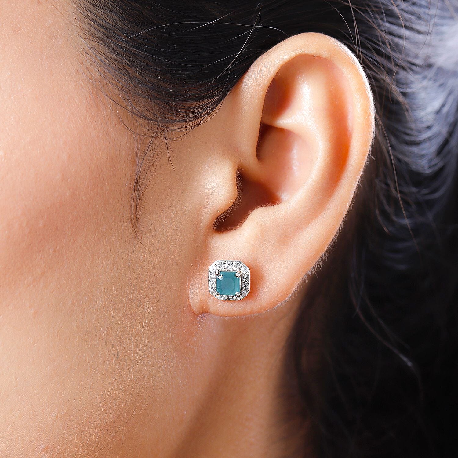 Grandidierite (Asscher Cut) and Natural Cambodian Zircon Stud Earrings (With Push Back) in Platinum Overlay Sterling Silver 1.75 Ct.