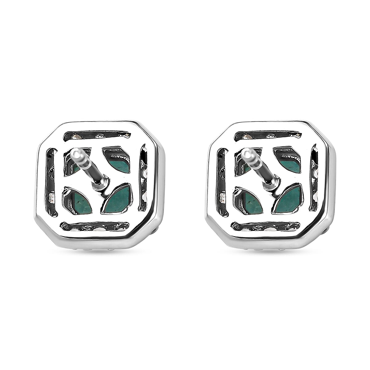 Grandidierite (Asscher Cut) and Natural Cambodian Zircon Stud Earrings (With Push Back) in Platinum Overlay Sterling Silver 1.75 Ct.