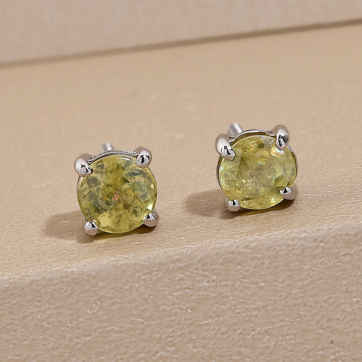 RHAPSODY 950 Platinum AAAA Sava Sphene Stud Earrings (with Screw Back) 1.00 Ct