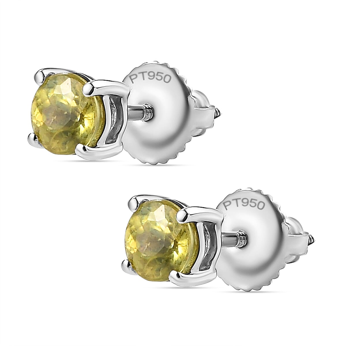 RHAPSODY 950 Platinum AAAA Sava Sphene Stud Earrings (with Screw Back) 1.00 Ct