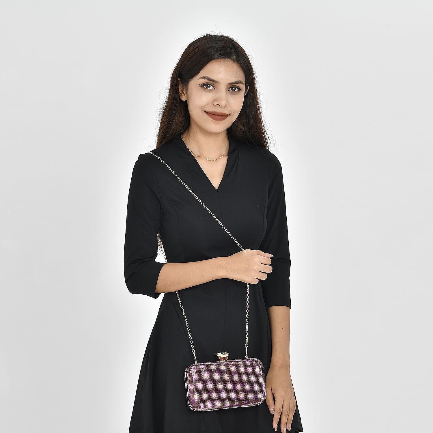 Iron Solid Clutch (Size 20x4x12 cm) - Coffee & Purple