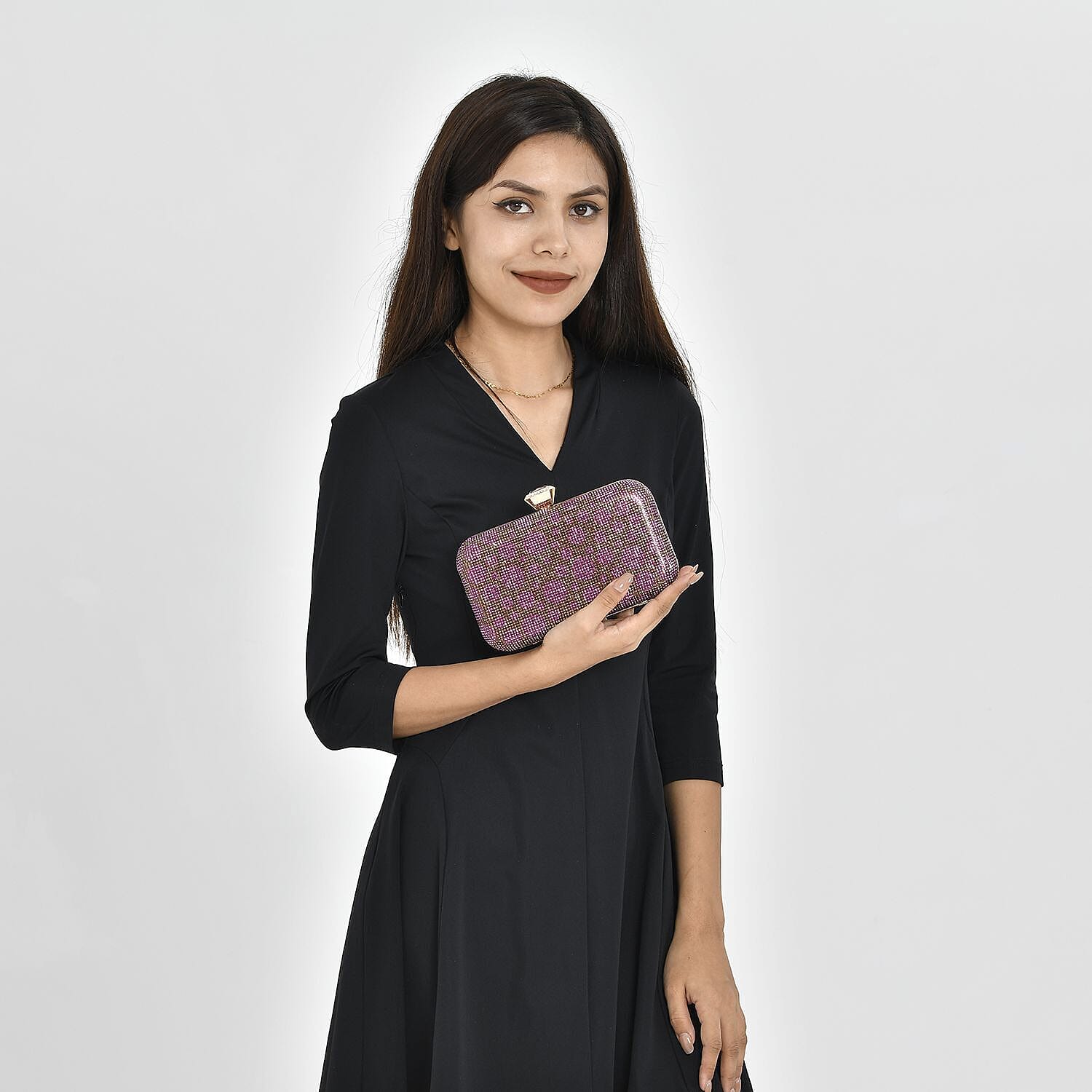 Iron Solid Clutch (Size 20x4x12 cm) - Coffee & Purple