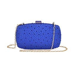 Crystal Decorative Clutch Bag with Long Chain Strap (Size 18x11x3 cm) - Dark Blue