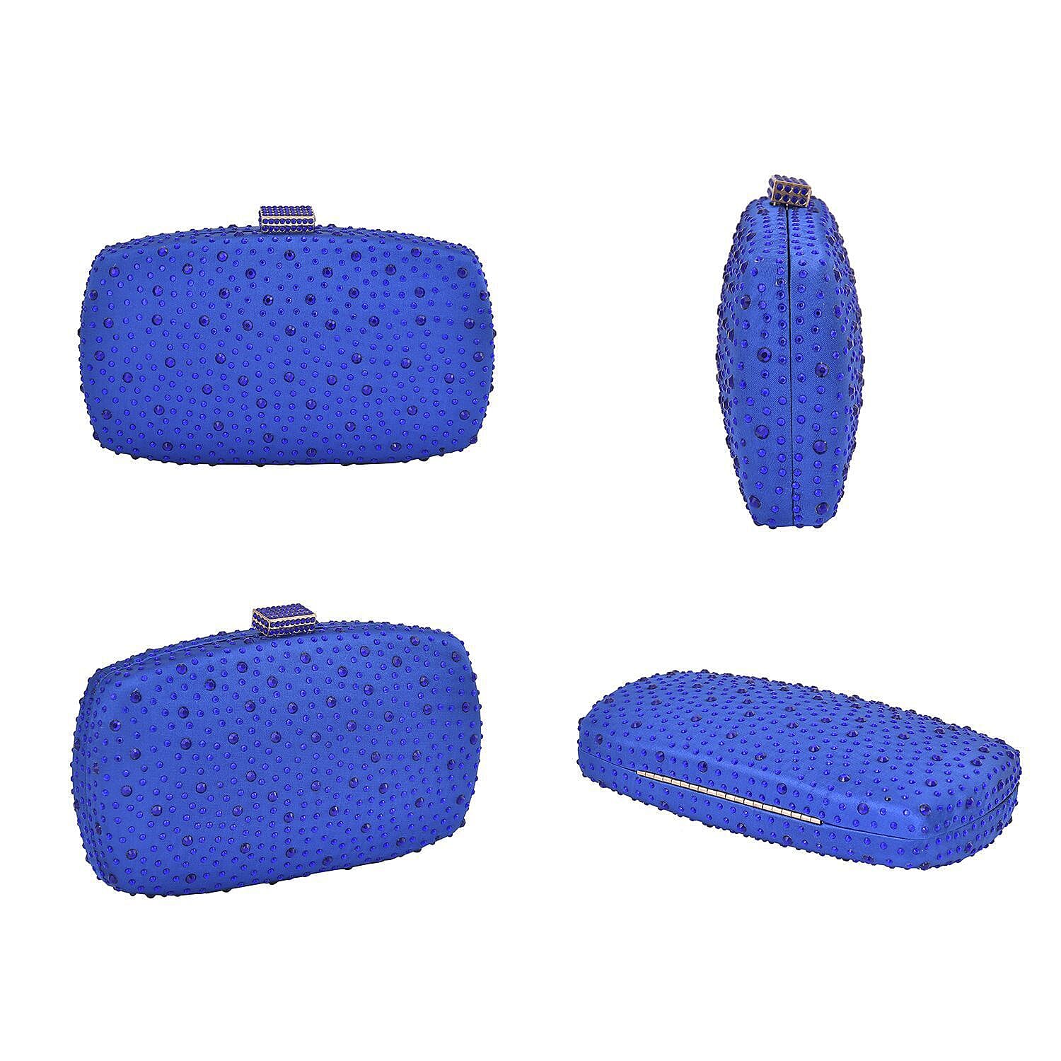 Crystal Decorative Clutch Bag with Long Chain Strap - Dark Blue