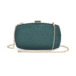 Crystal Decorative Clutch Bag with Long Chain Strap (Size 18x11x3 cm) - Dark Blue