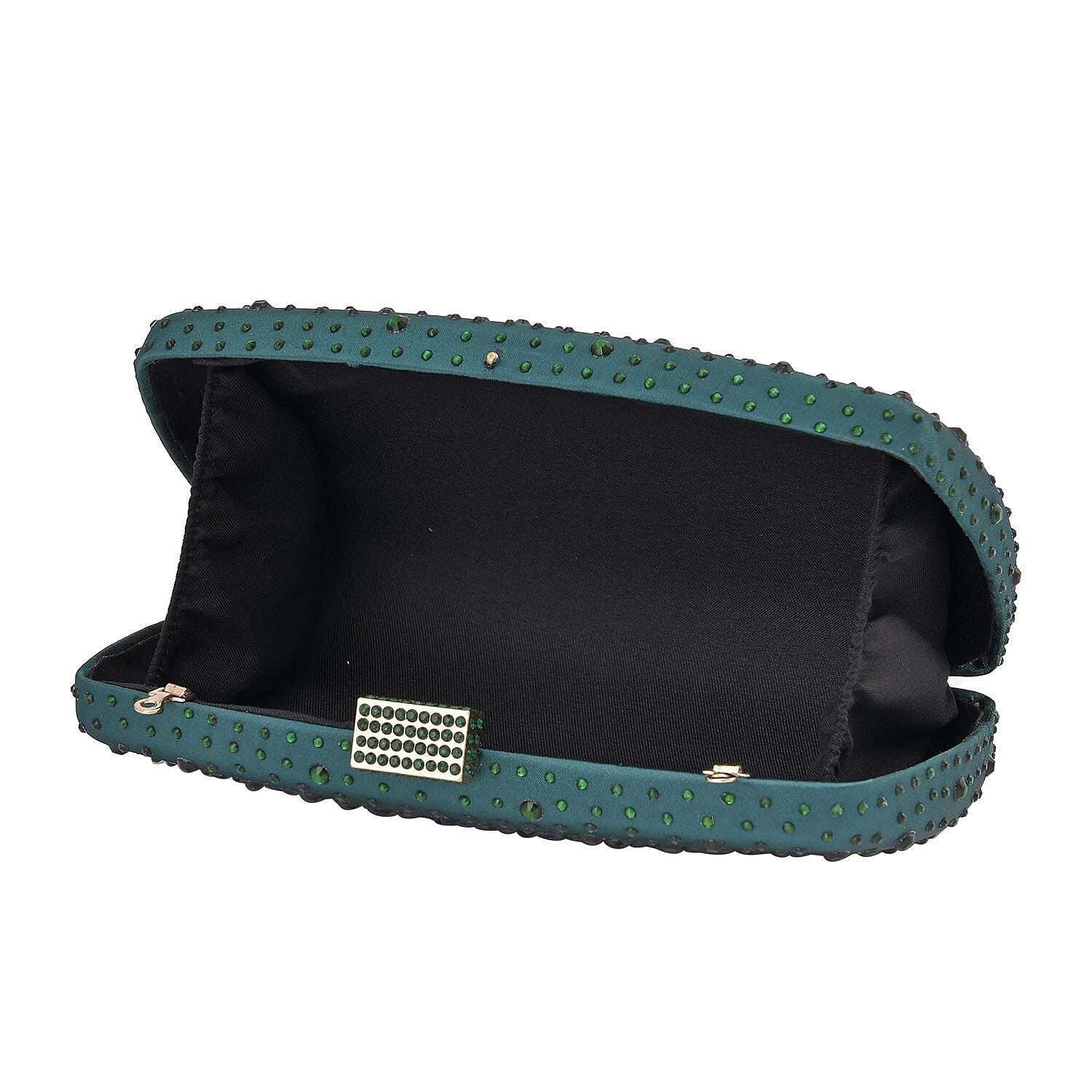 Crystal Decorative Clutch Bag with Long Chain Strap (Size 18x11x3 cm) - Dark Green