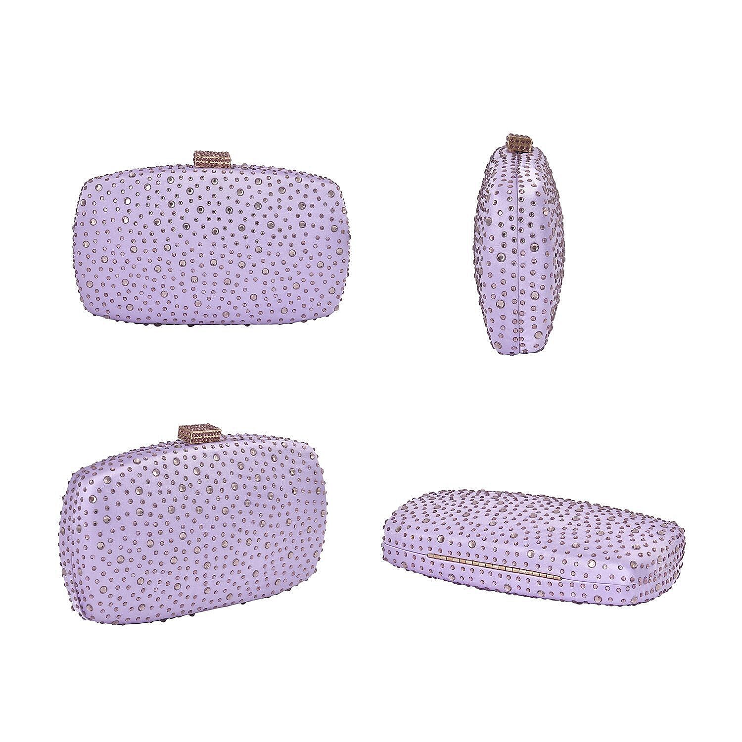Crystal Decorative Clutch Bag with Long Chain Strap (Size 19x11x4 cm)  - Lilac