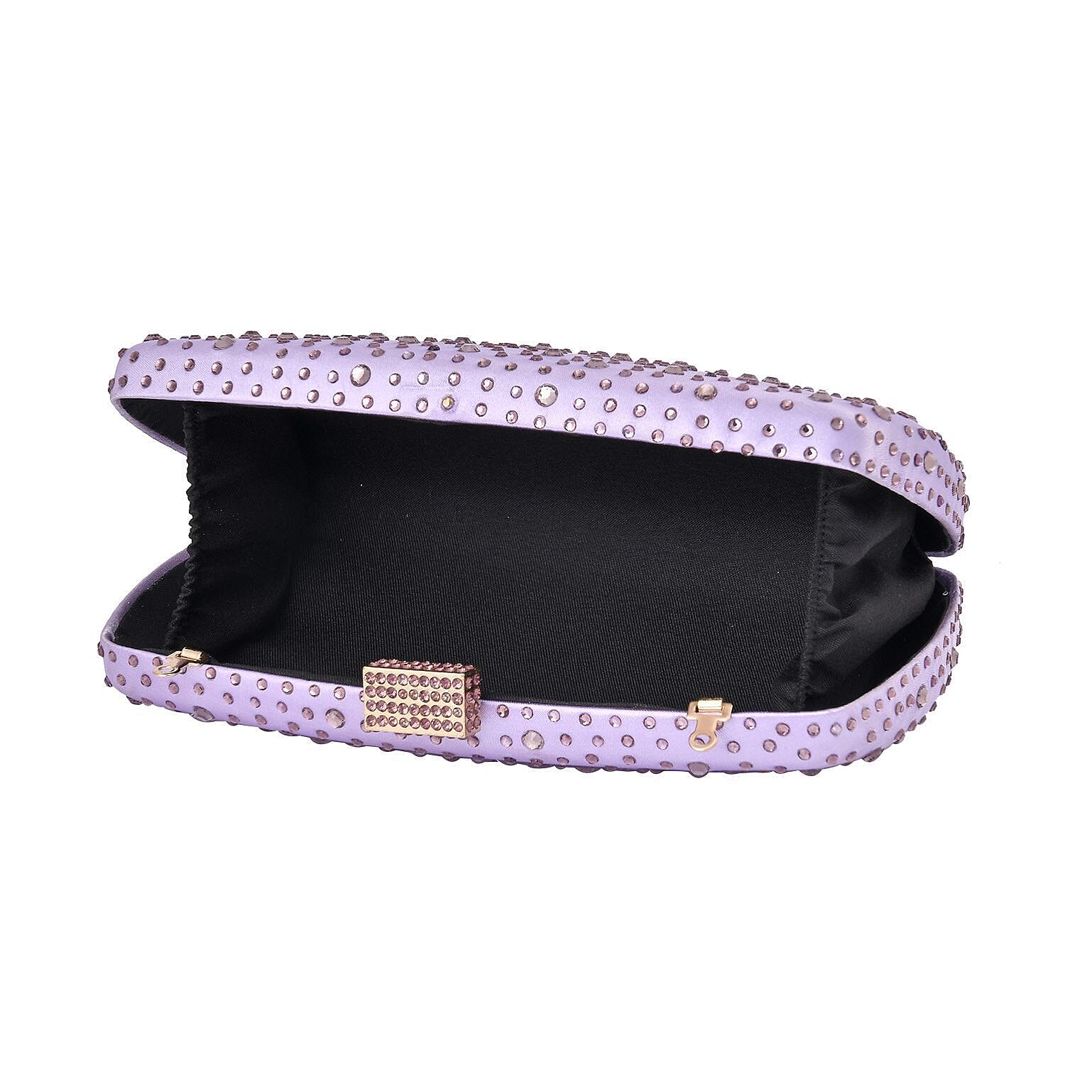 Crystal Decorative Clutch Bag with Long Chain Strap (Size 19x11x4 cm)  - Lilac
