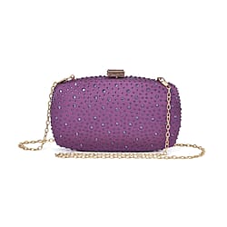Crystal Decorative Clutch Bag with Long Chain Strap (Size 19x11x4 cm)  - Lilac