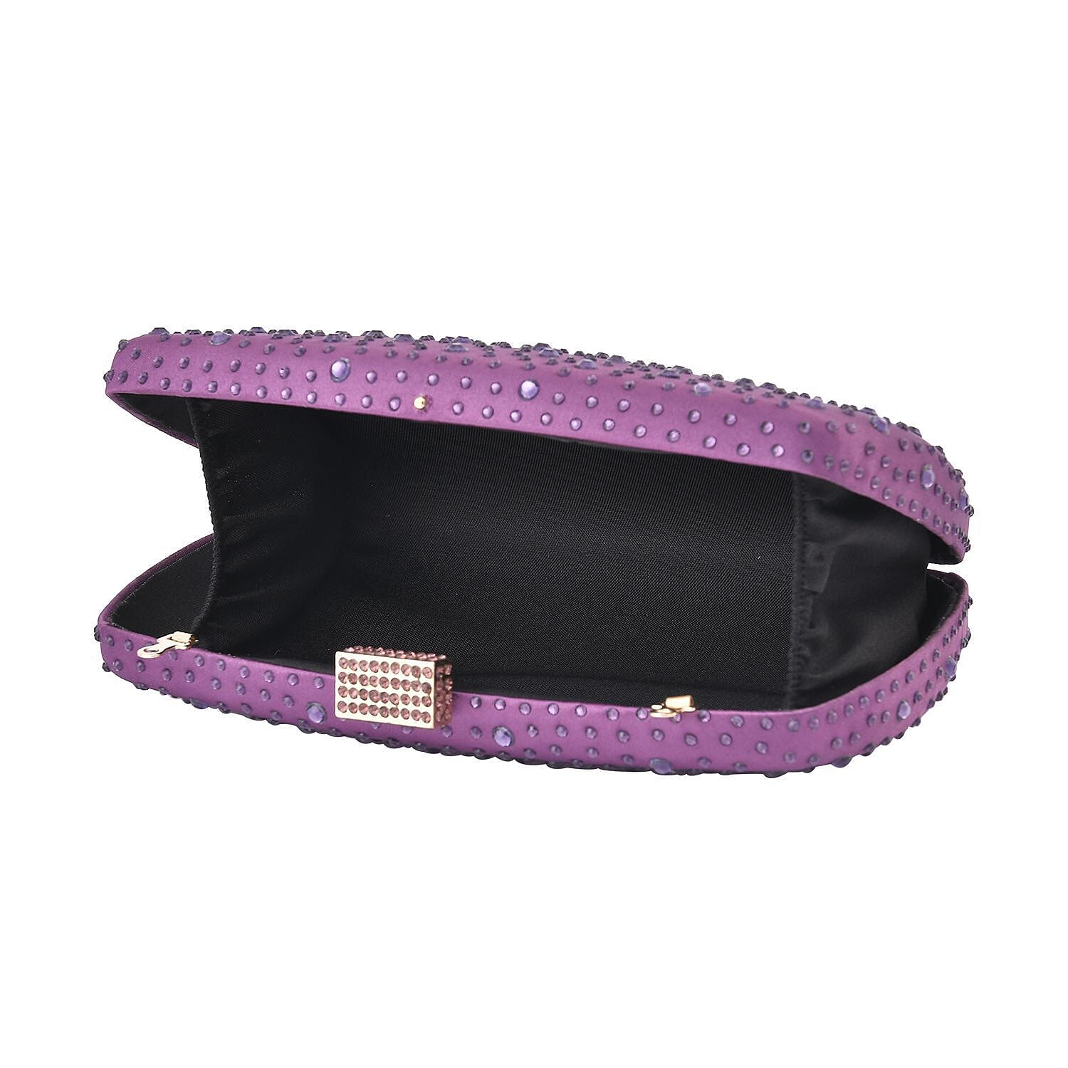 Crystal Decorative Clutch Bag with Long Chain Strap (Size 19x11x4 cm - Light Purple