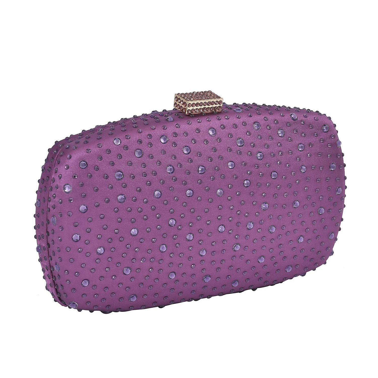 Crystal Decorative Clutch Bag with Long Chain Strap (Size 19x11x4 cm - Light Purple