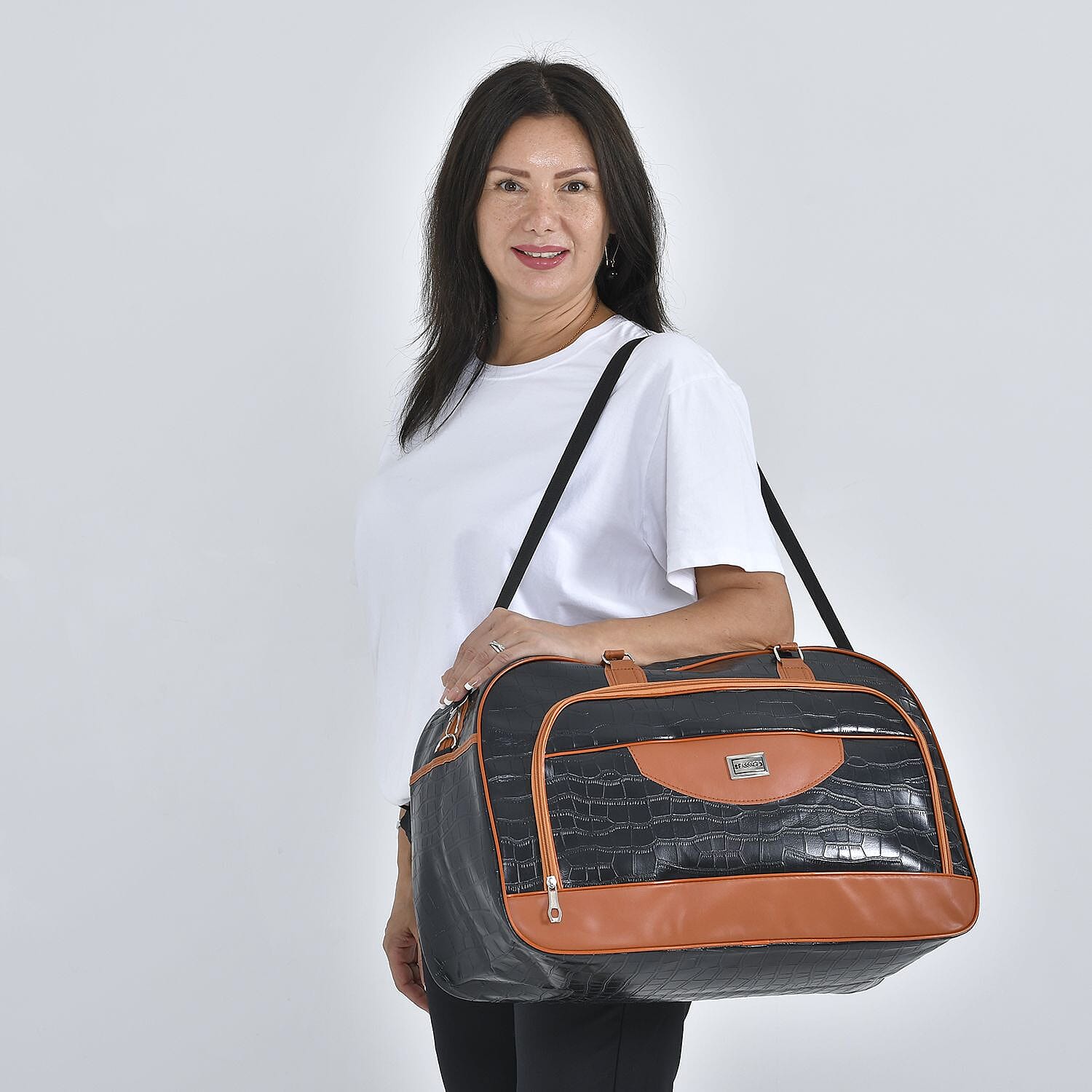 Passage PU Crocodile Travel Bag - Black & Brown