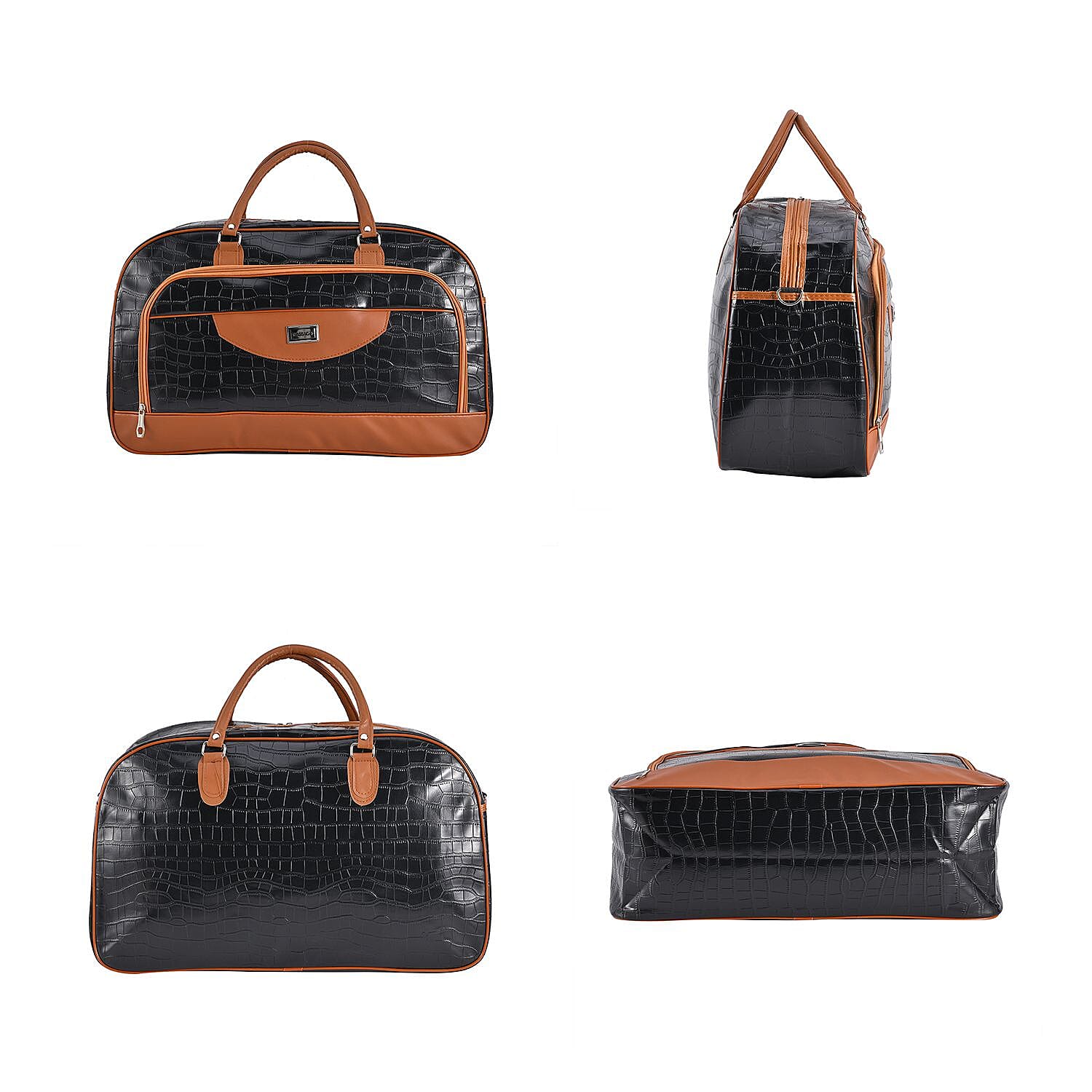 Passage PU Crocodile Travel Bag - Black & Brown