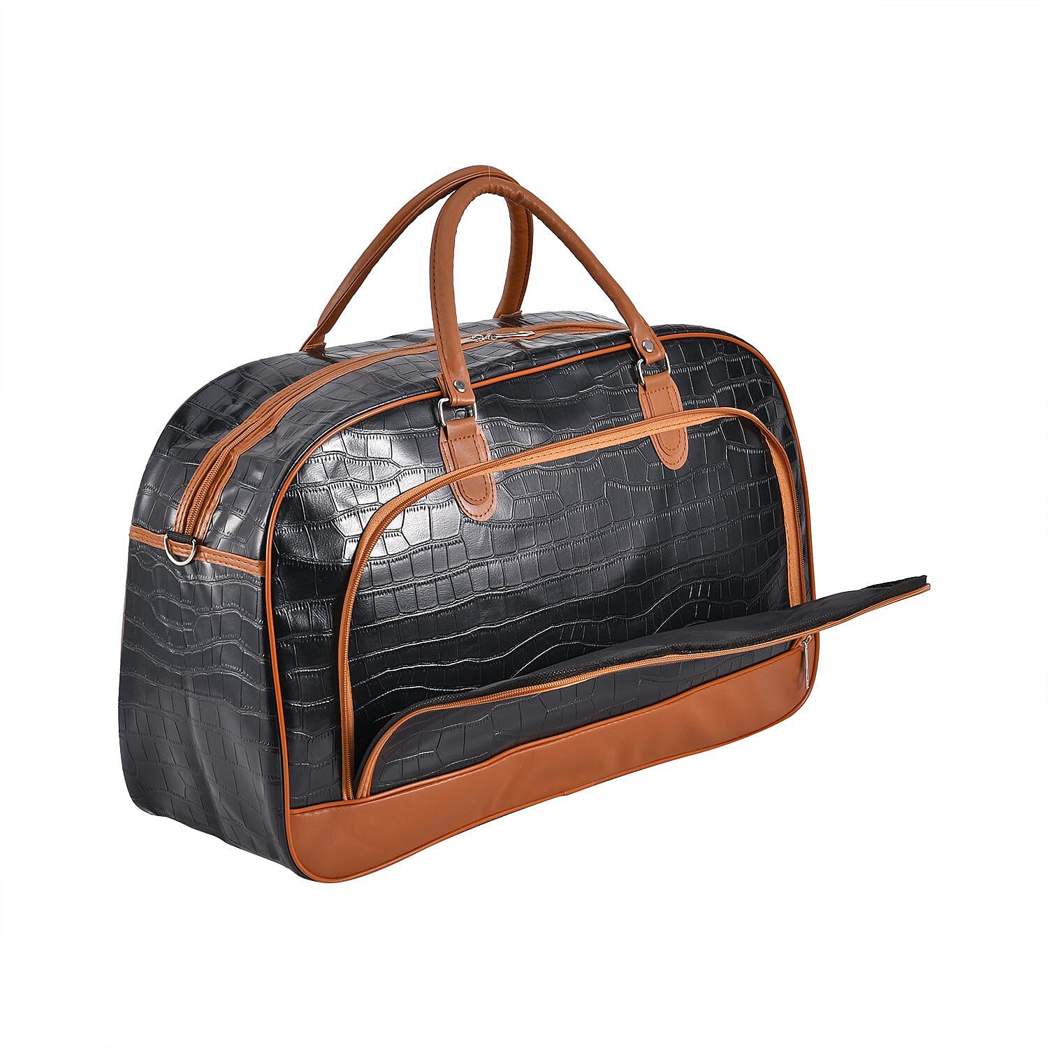 Passage PU Crocodile Travel Bag - Black & Brown