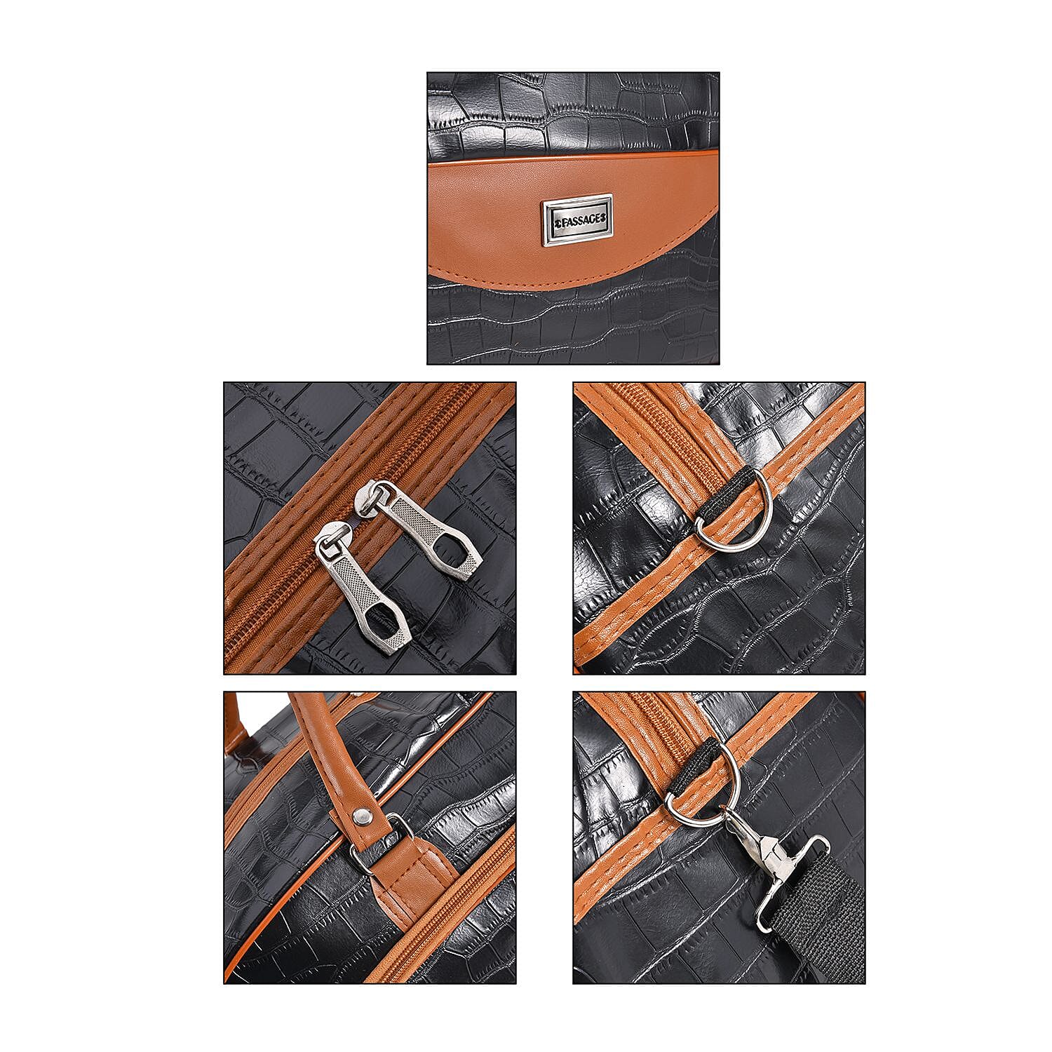 Passage PU Crocodile Travel Bag - Black & Brown