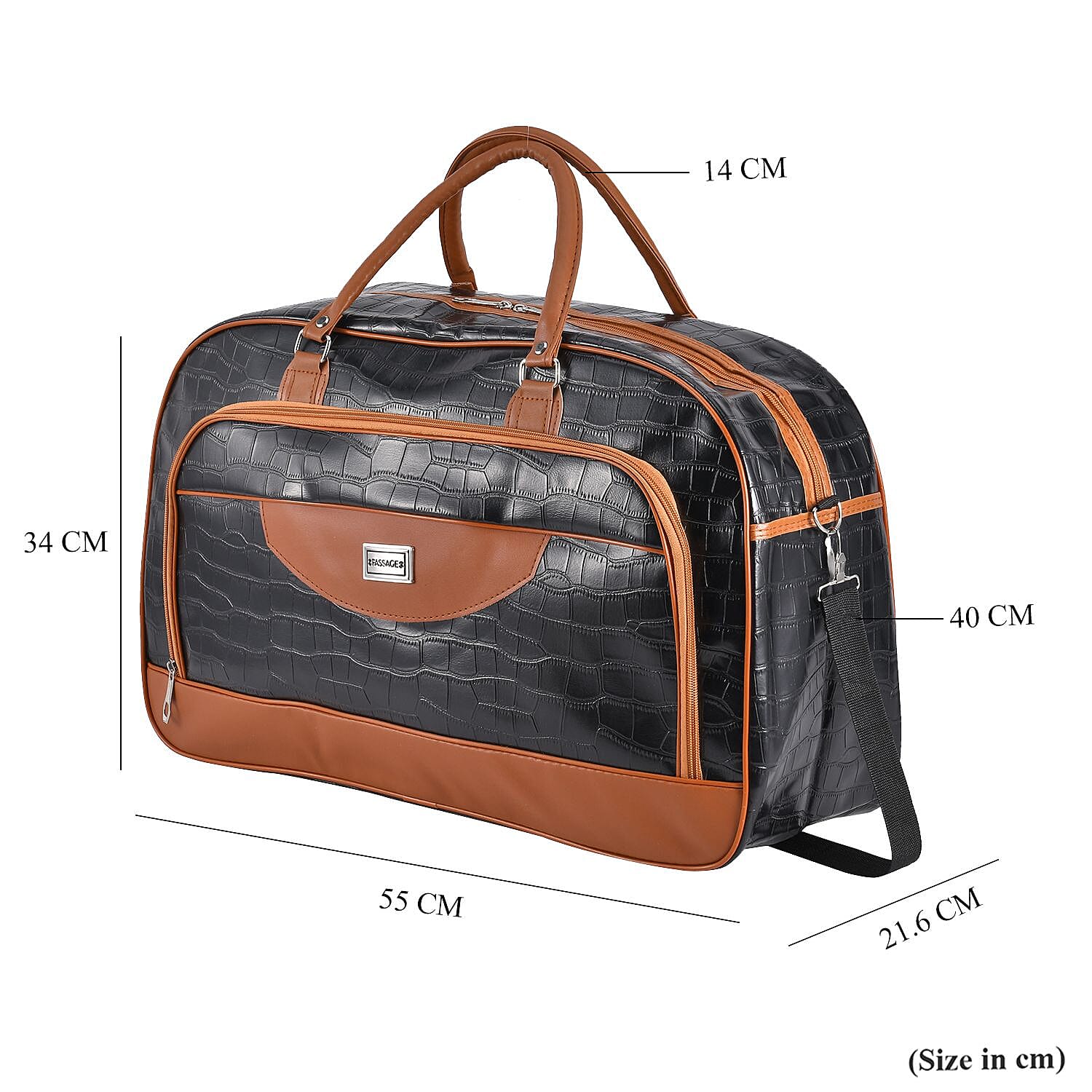 Passage PU Crocodile Travel Bag - Black & Brown