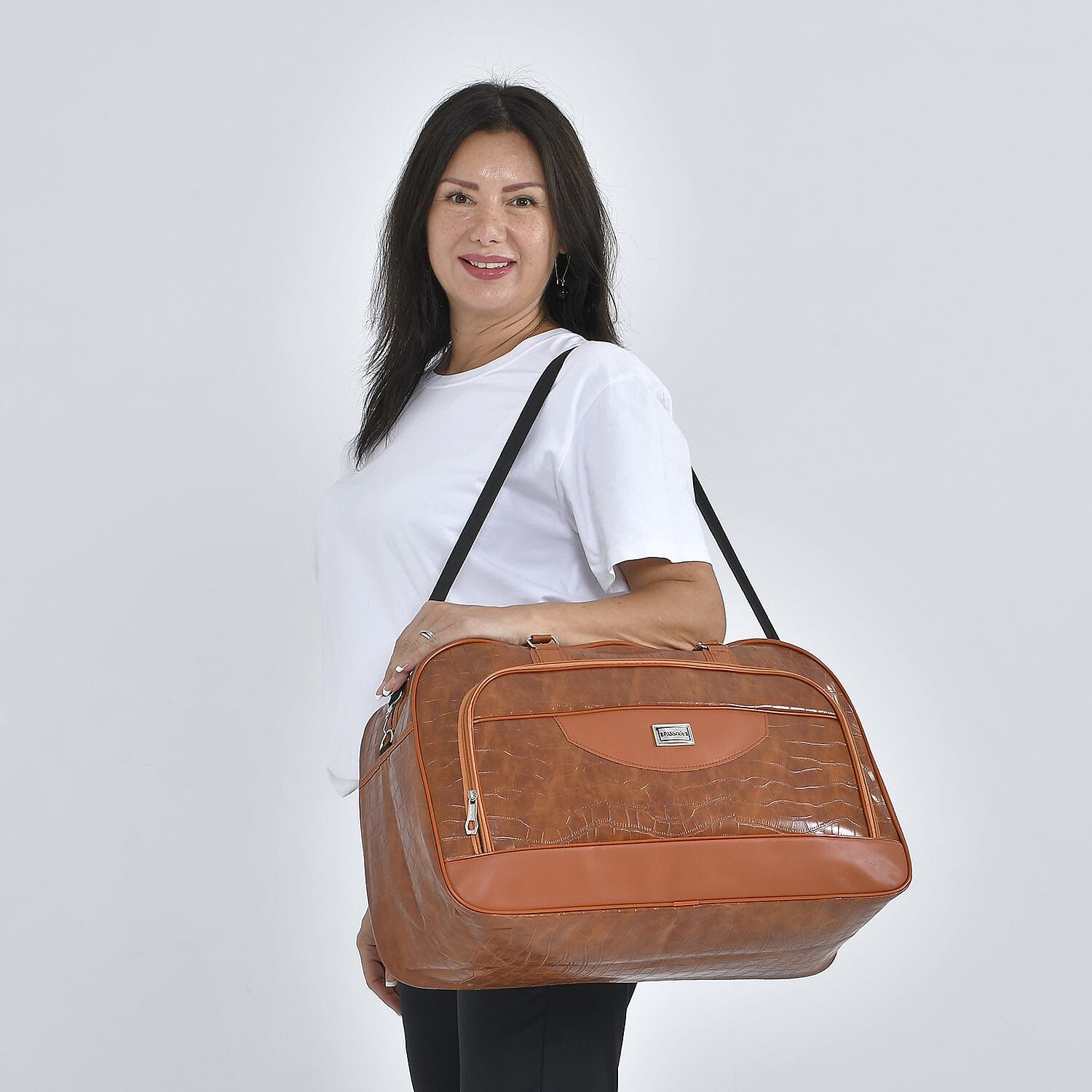 Passage PU Croc Pattern Travel Bag (Size 55x21x34 cm) - Tan - Brown