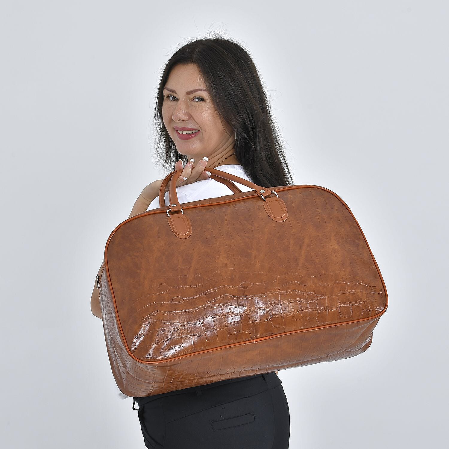 Passage PU Croc Pattern Travel Bag (Size 55x21x34 cm) - Tan - Brown