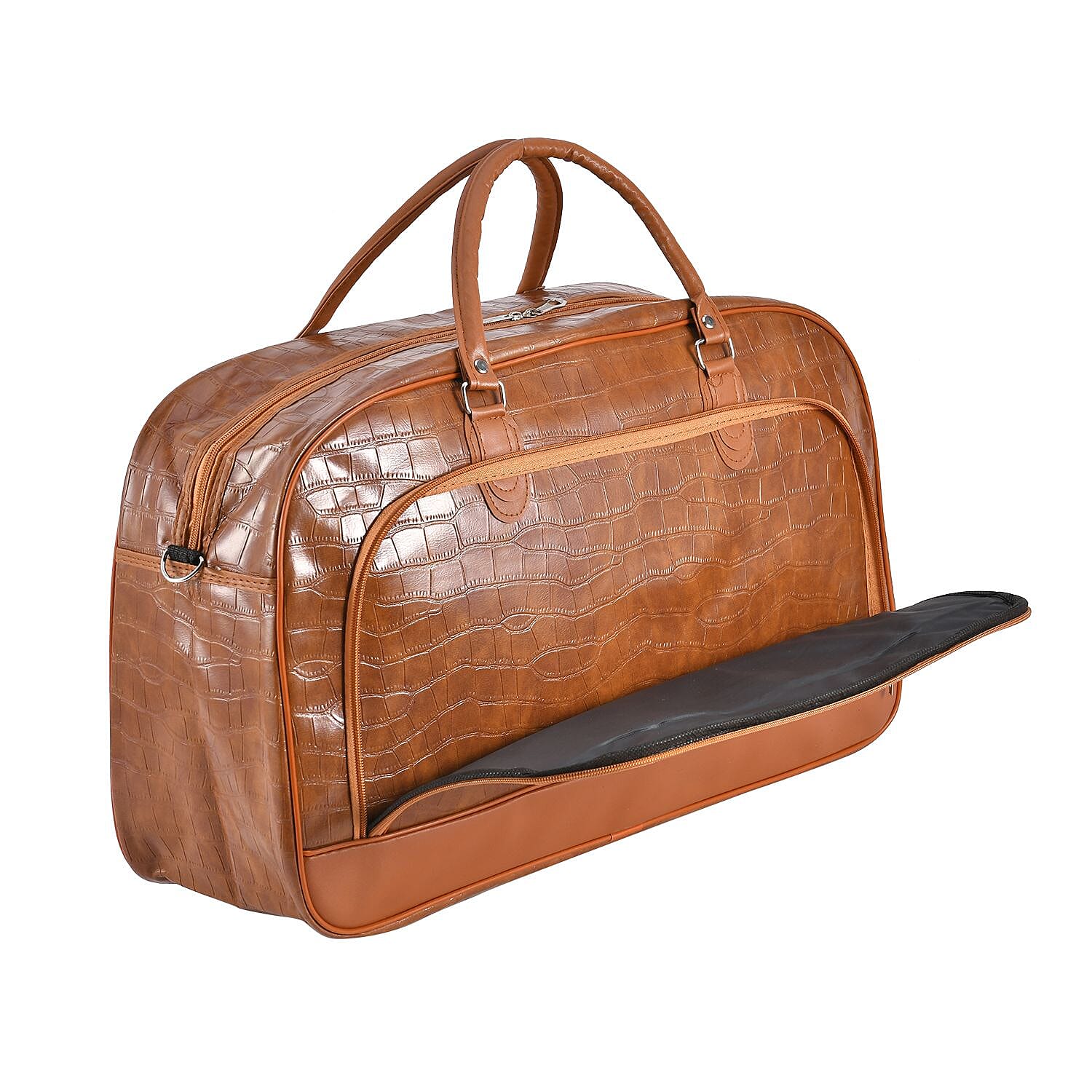 Passage PU Croc Pattern Travel Bag (Size 55x21x34 cm) - Tan - Brown
