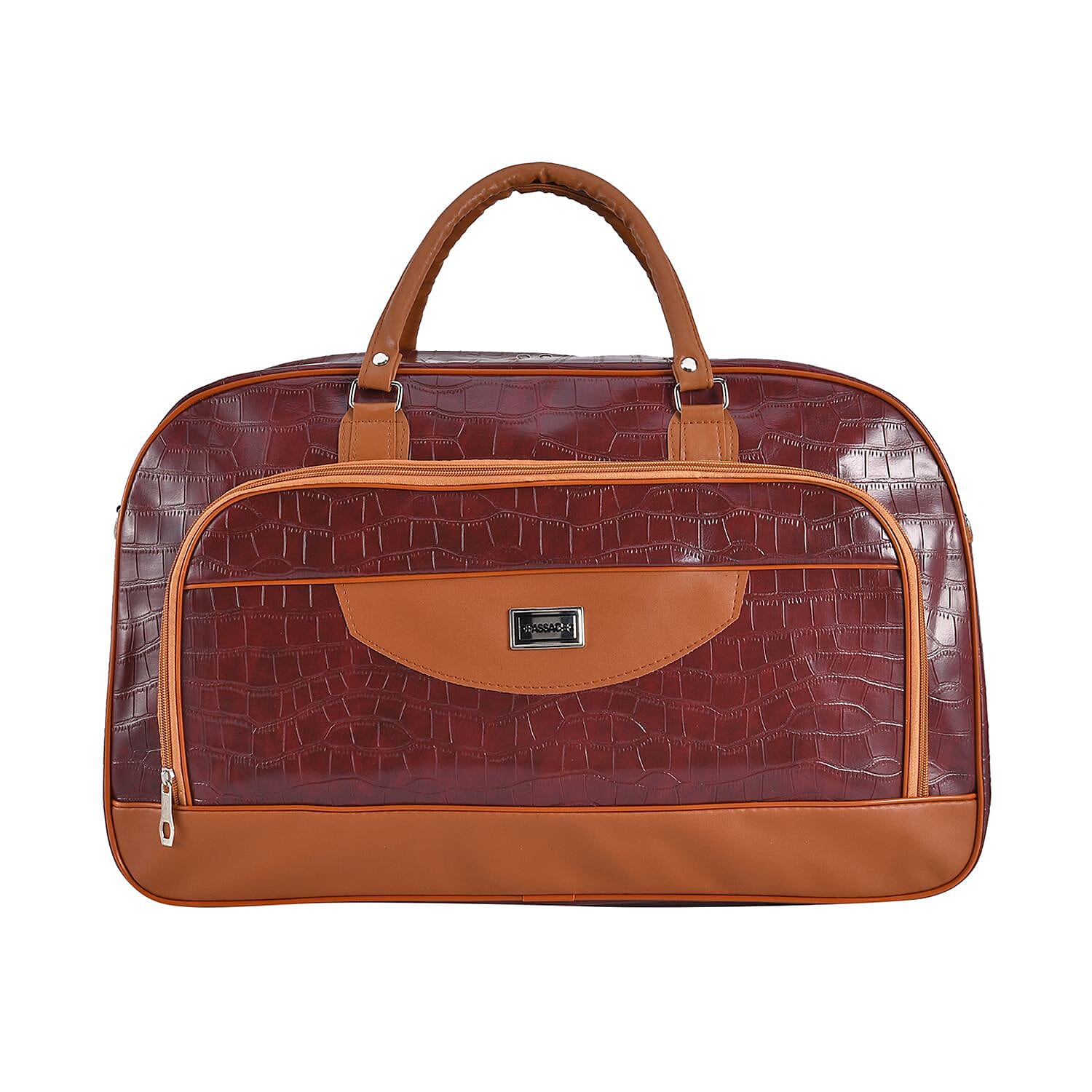 Passage Croc Pattern Travel Bag (Size 55x21x34 Cm) - Burgundy & Brown