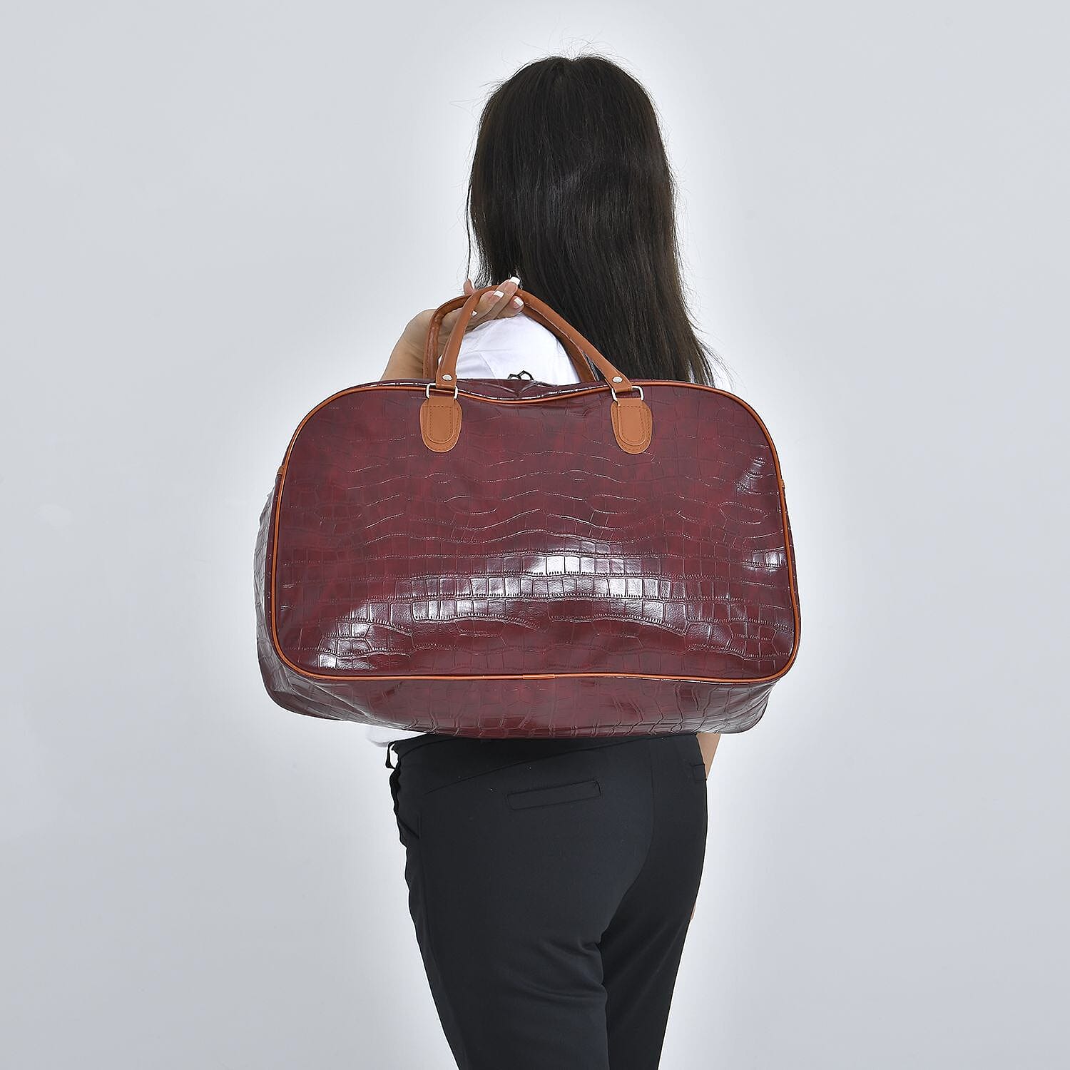 Passage Croc Pattern Travel Bag (Size 55x21x34 Cm) - Burgundy & Brown