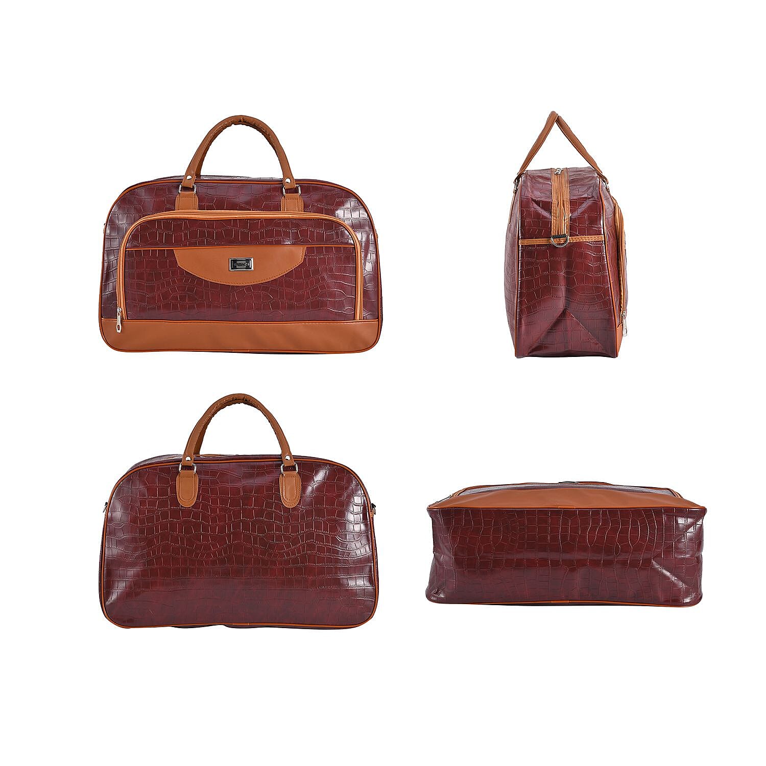 Passage Croc Pattern Travel Bag (Size 55x21x34 Cm) - Burgundy & Brown