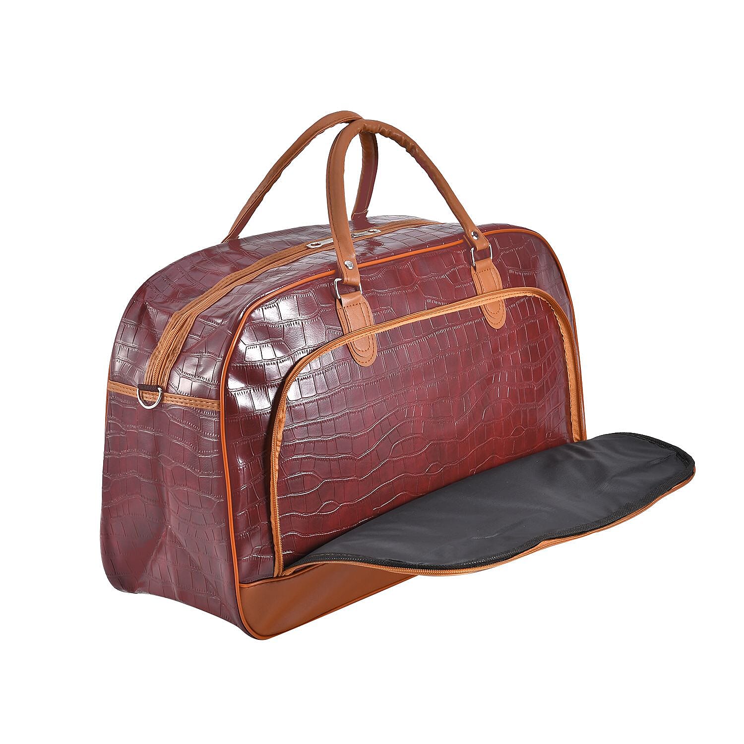 Passage Croc Pattern Travel Bag (Size 55x21x34 Cm) - Burgundy & Brown