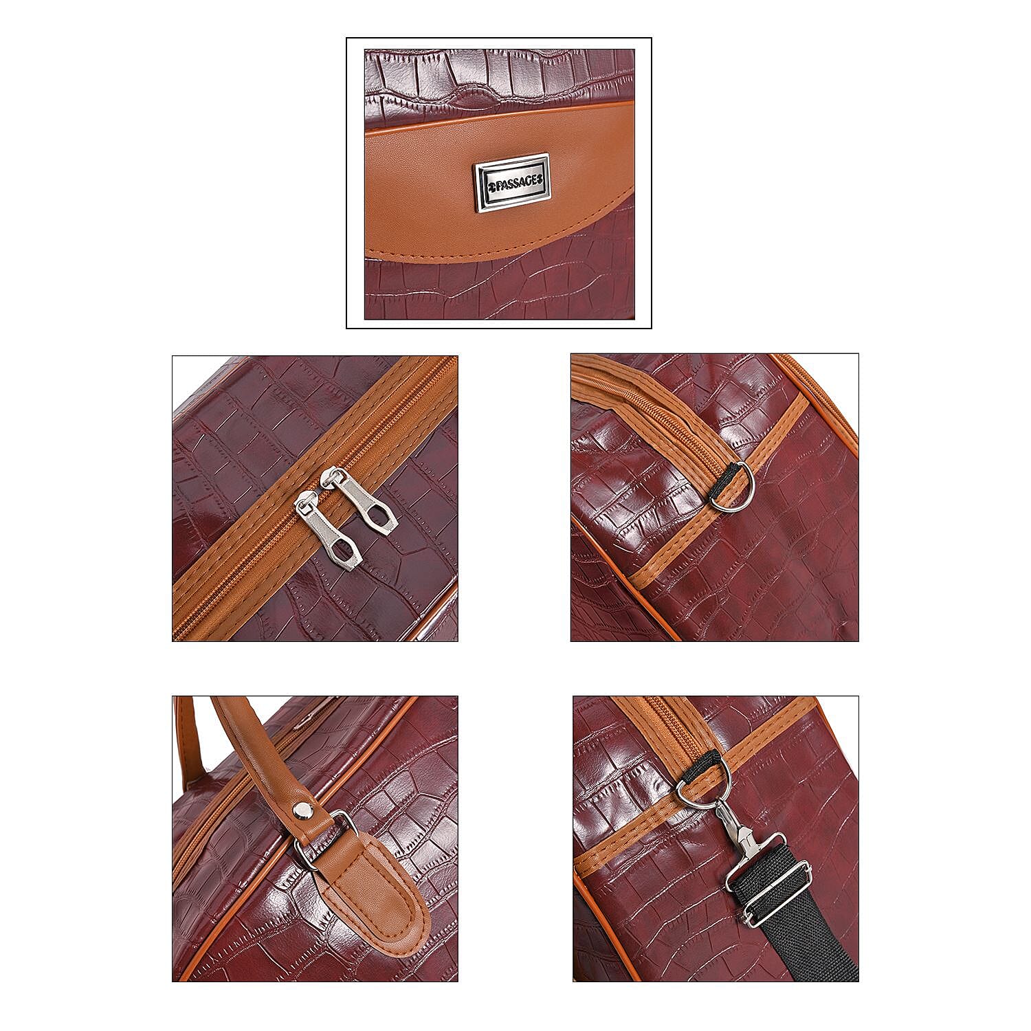 Passage Croc Pattern Travel Bag (Size 55x21x34 Cm) - Burgundy & Brown