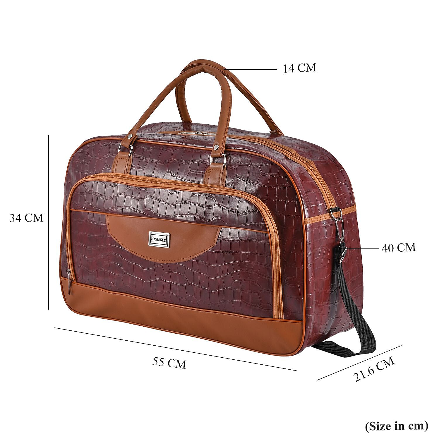 Passage Croc Pattern Travel Bag (Size 55x21x34 Cm) - Burgundy & Brown