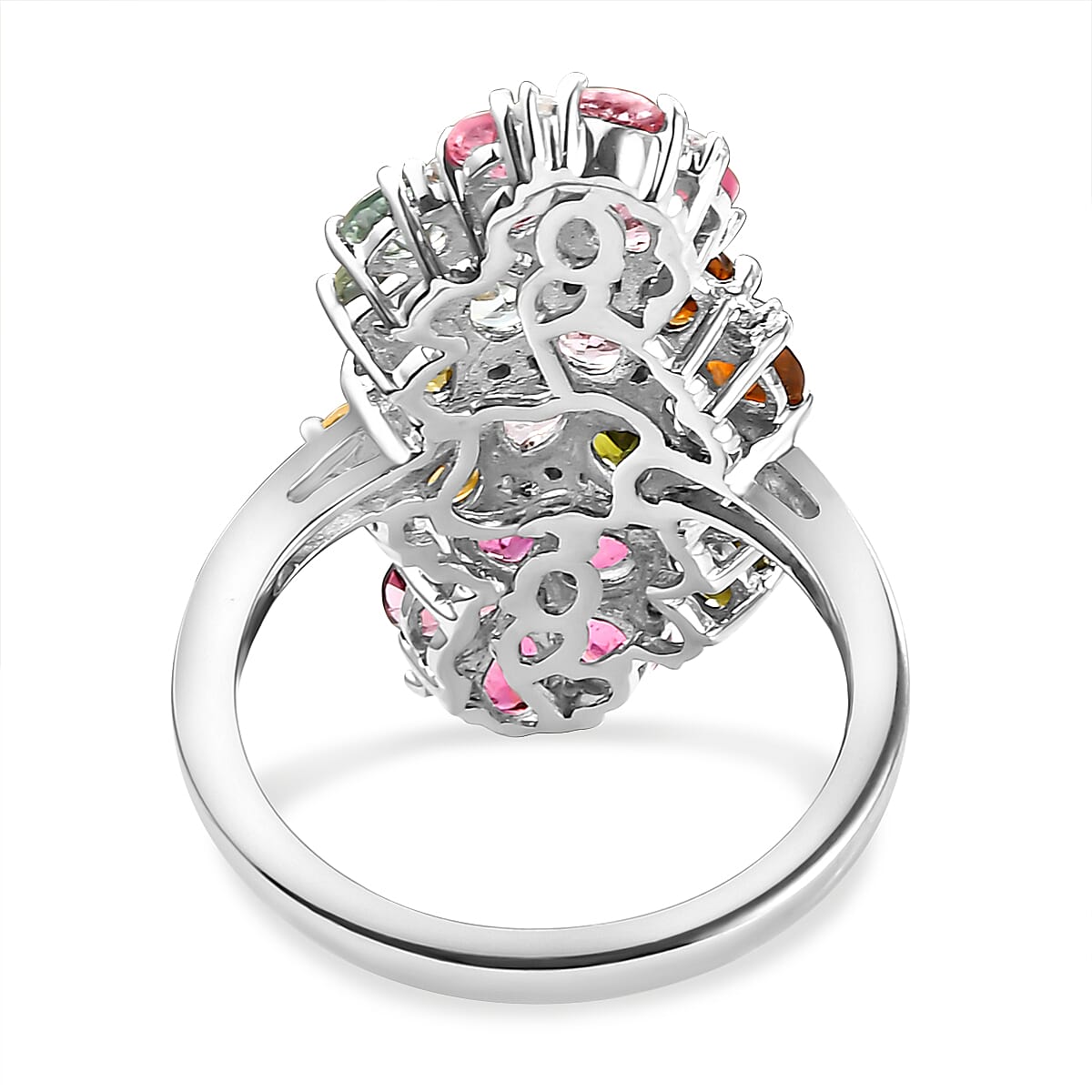 Multi-Tourmaline and Natural Zircon Ring in Platinum Overlay Sterling Silver 3.45 Ct.