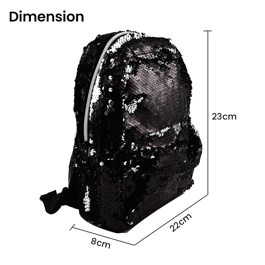 MAMALU Sequin Backpack with Zipper Closure (Size 23x22x8 cm) - Black