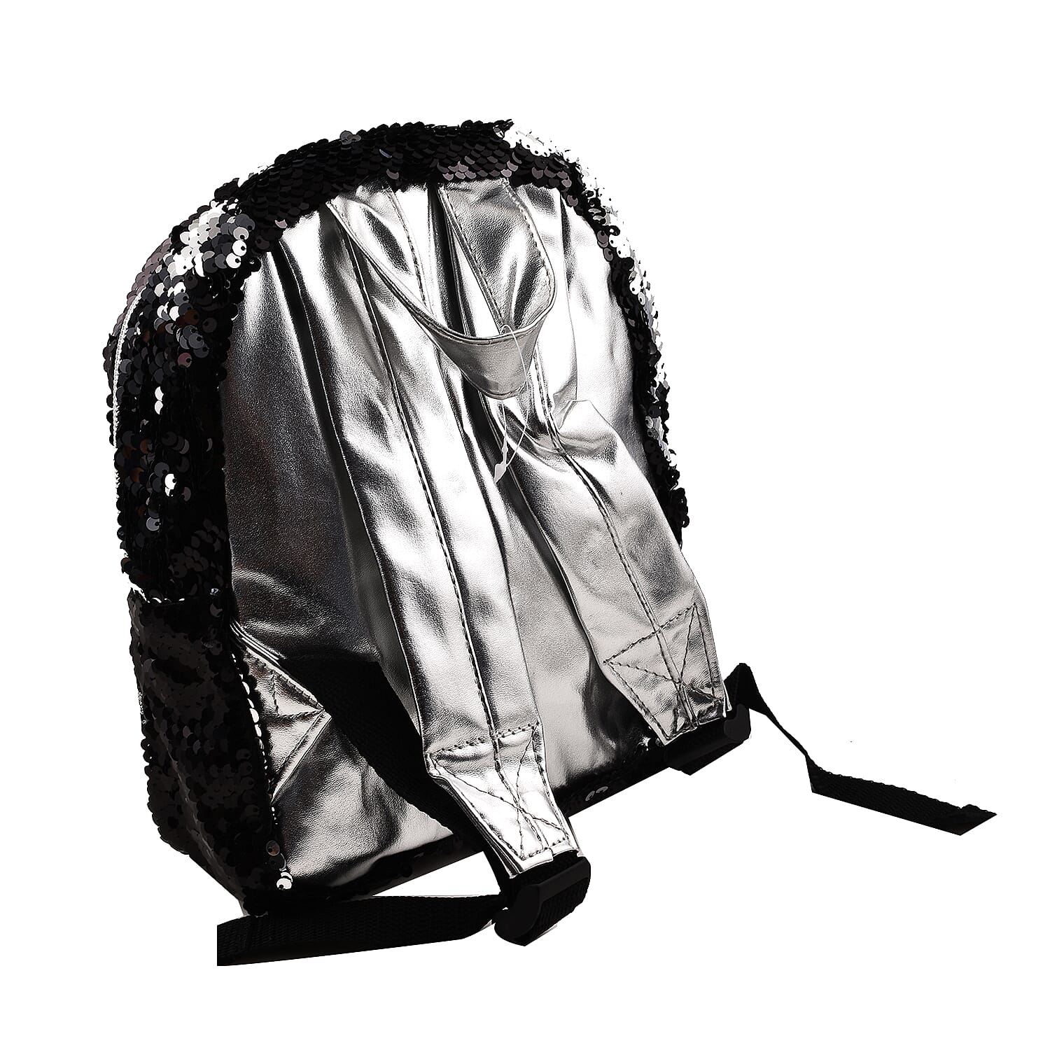 MAMALU Sequin Backpack with Zipper Closure (Size 23x22x8 cm) - Black