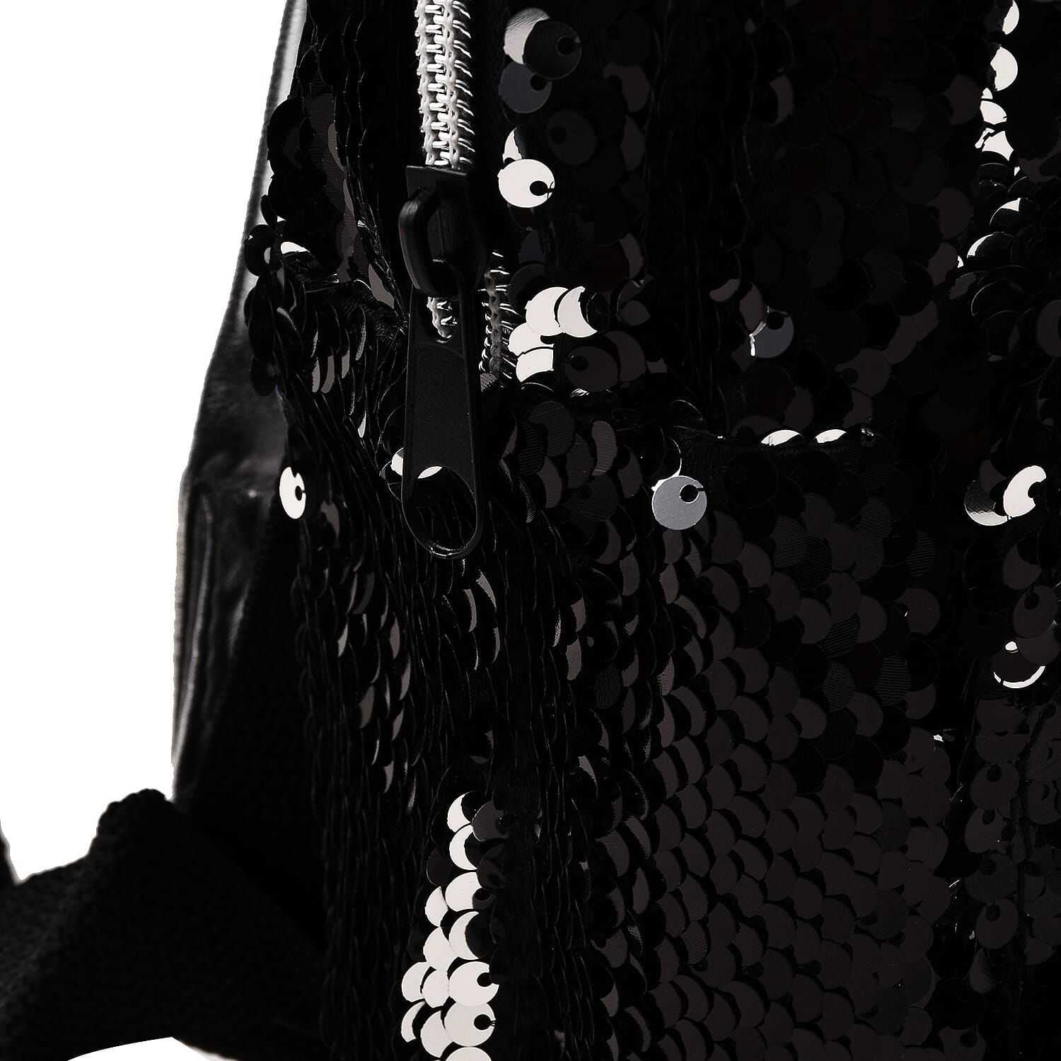MAMALU Sequin Backpack with Zipper Closure (Size 23x22x8 cm) - Black