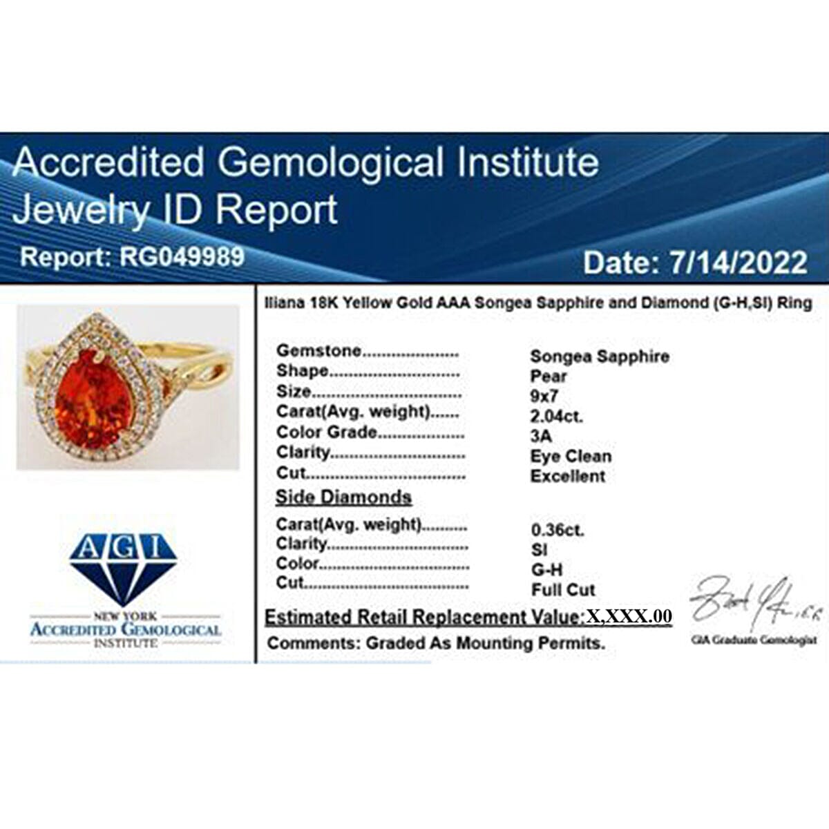 Certified and Appraised ILIANA 18K White Gold AAA Songea Sapphire and Diamond SI Ring 2.40 Ct