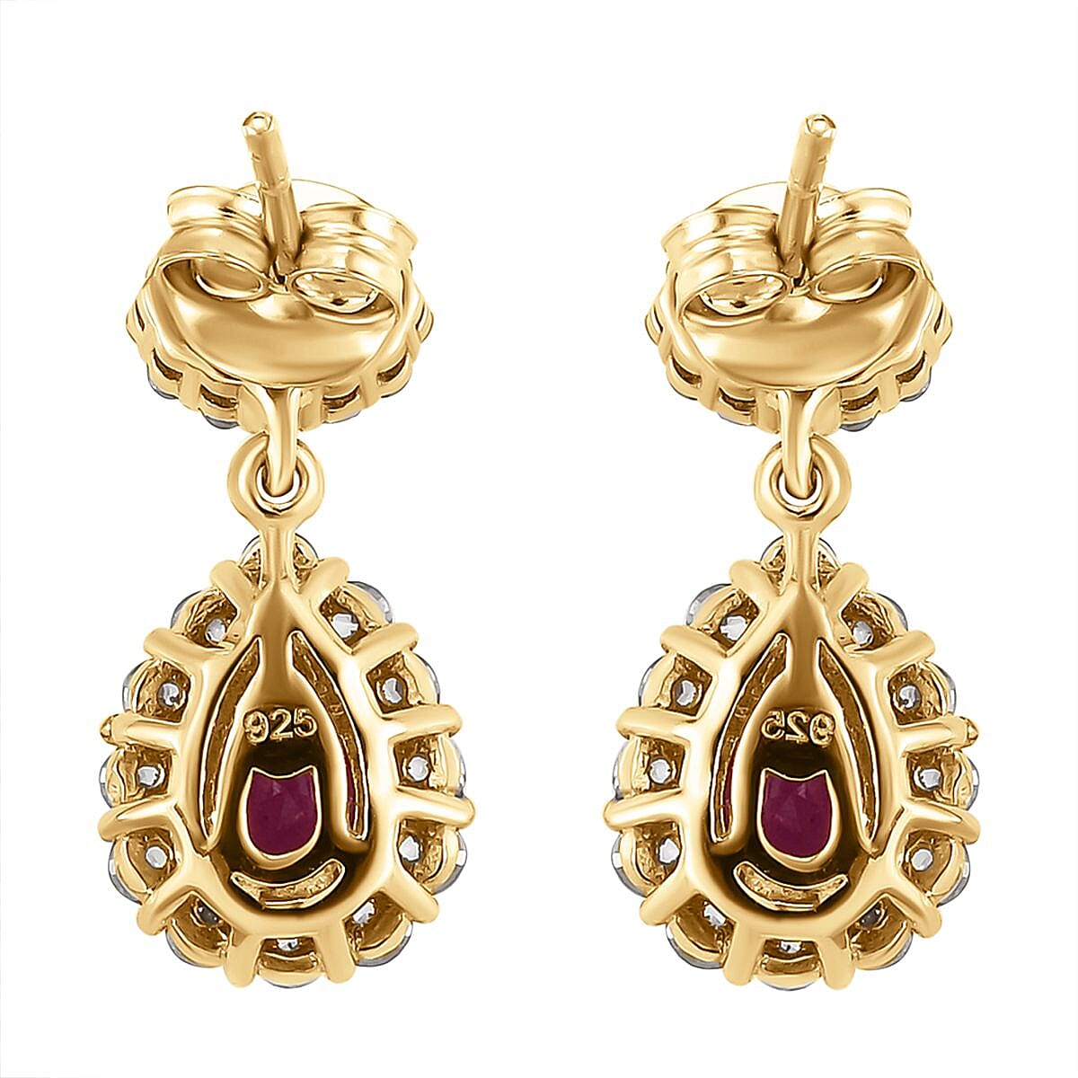 Cabo Delgado Ruby and Natural Cambodian Zircon Dangling Earrings (With Push Back) in 18K Vermeil Yellow Gold Overlay Sterling Silver 4.22 Ct.