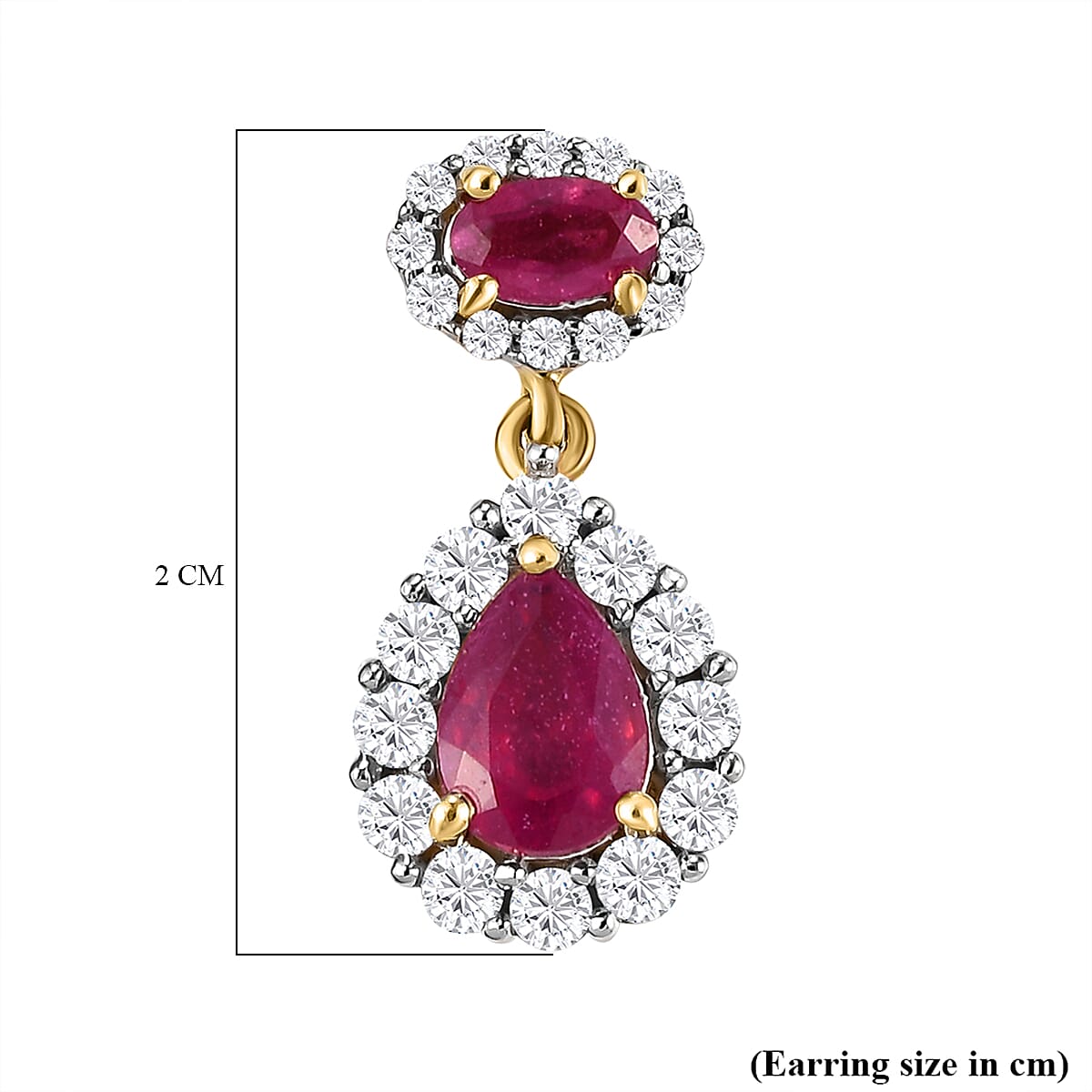 Cabo Delgado Ruby and Natural Cambodian Zircon Dangling Earrings (With Push Back) in 18K Vermeil Yellow Gold Overlay Sterling Silver 4.22 Ct.