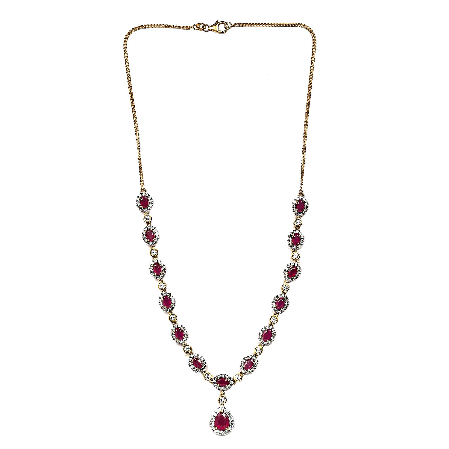 Cabo Delgado Ruby and Natural Cambodian Zircon Necklace (Size - 18) in 18K Vermeil Yellow Gold Overlay Sterling Silver 19.85 Ct, Silver Wt. 16.50 Gms