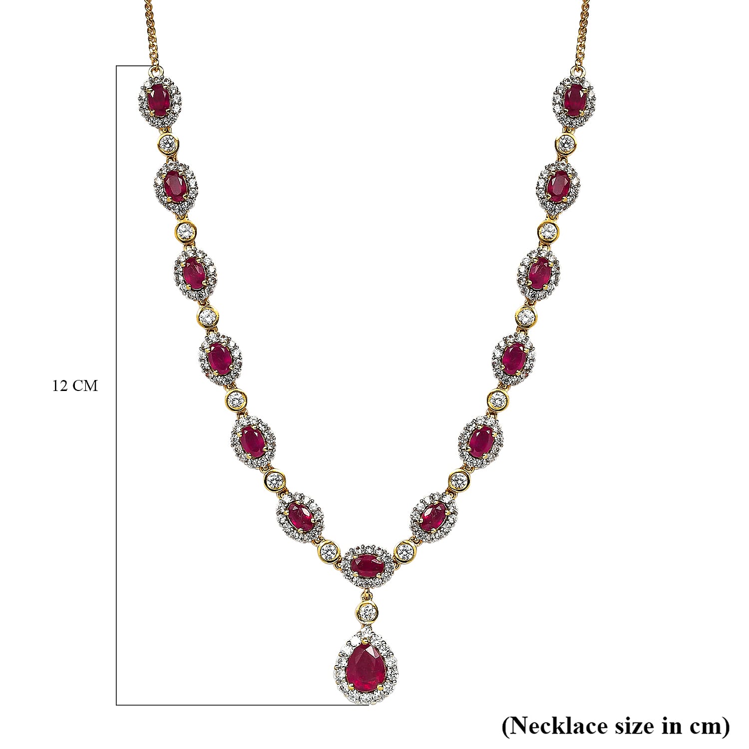 Cabo Delgado Ruby and Natural Cambodian Zircon Necklace (Size - 18) in 18K Vermeil Yellow Gold Overlay Sterling Silver 19.85 Ct, Silver Wt. 16.50 Gms