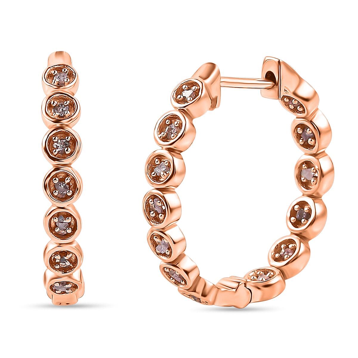 Natural Uncut Pink Diamond Hoop Earrings in Vermeil Rose Gold Overlay Sterling Silver 0.33 Ct, Silver Wt. 5.10 Gms
