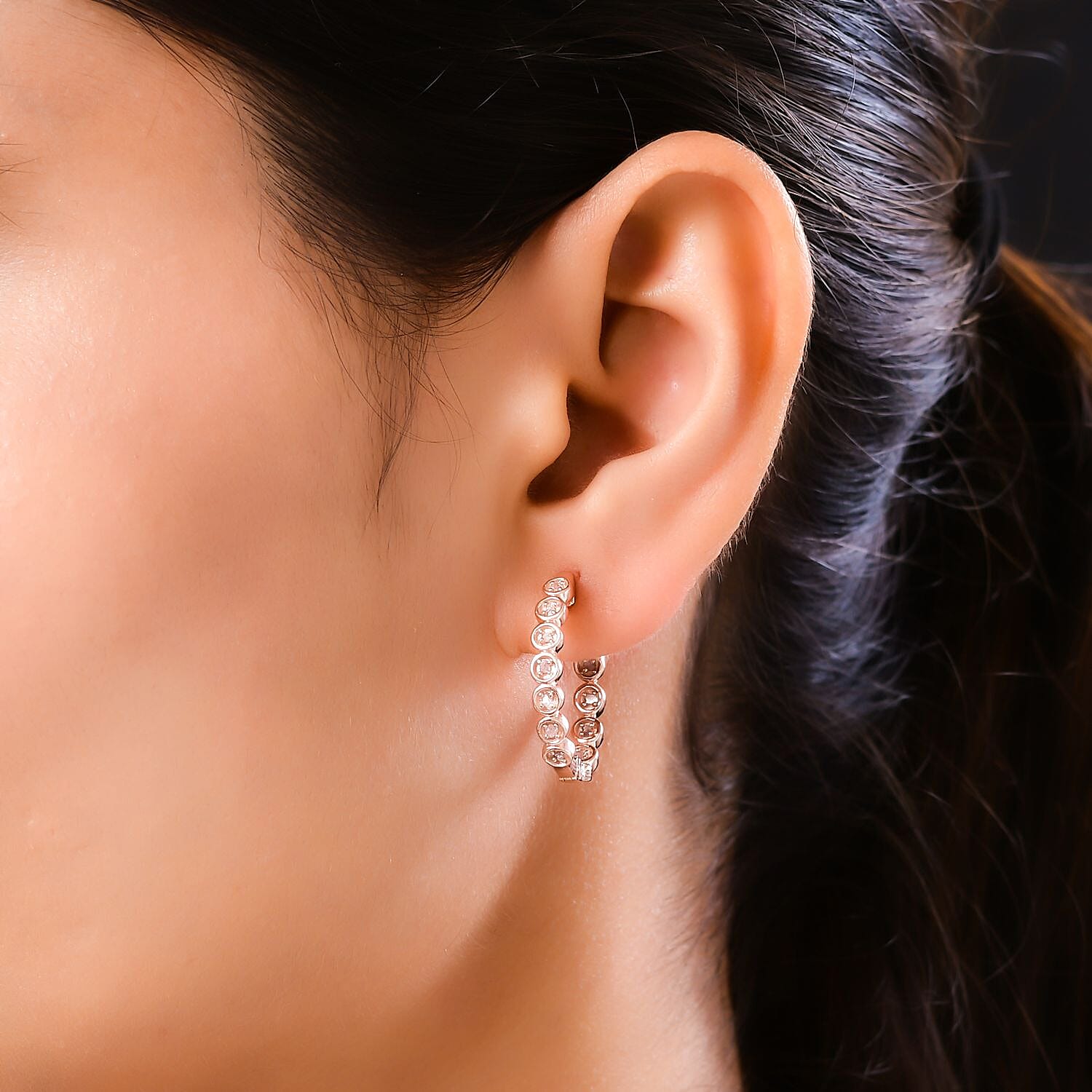 Natural Uncut Pink Diamond Hoop Earrings in Vermeil Rose Gold Overlay Sterling Silver 0.33 Ct, Silver Wt. 5.10 Gms