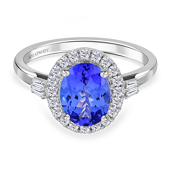 RHAPSODY 950 Platinum AAAA Tanzanite Halo Ring with (VS E-F) Diamonds 2 ...