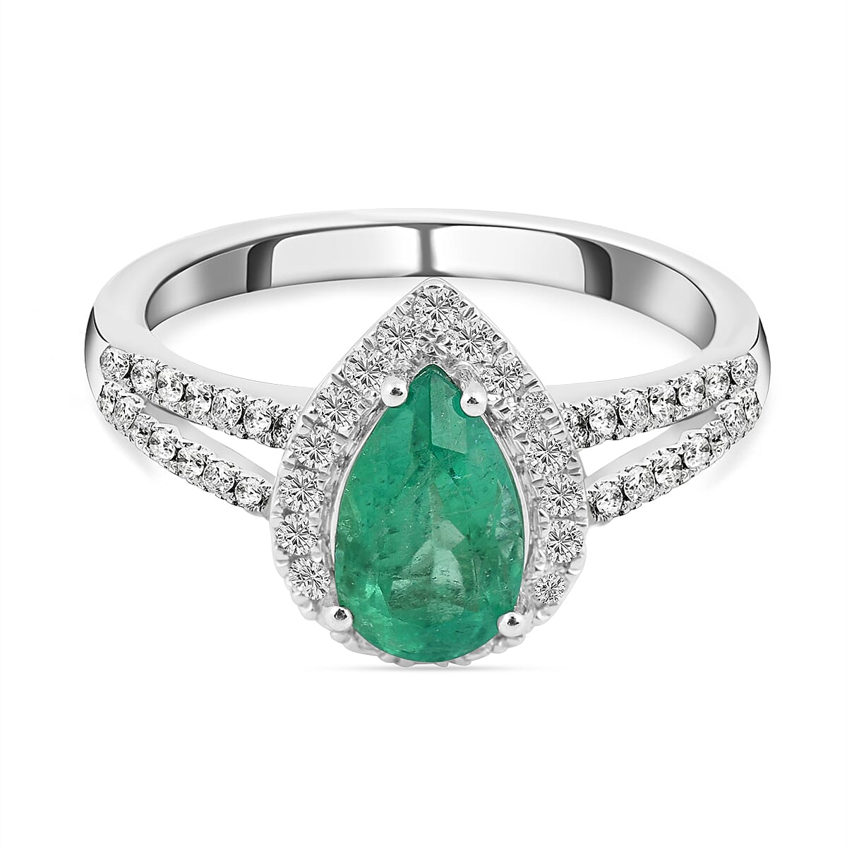 RHAPSODY 950 Platinum Diamond (VS-E-F) and AAAA Colombian Emerald Ring 1.65 Ct, Platinum Wt. 5.33 Gms