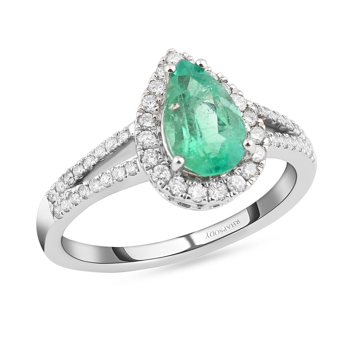 RHAPSODY 950 Platinum Diamond (VS-E-F) and AAAA Colombian Emerald Ring 1.65 Ct, Platinum Wt. 5.33 Gms