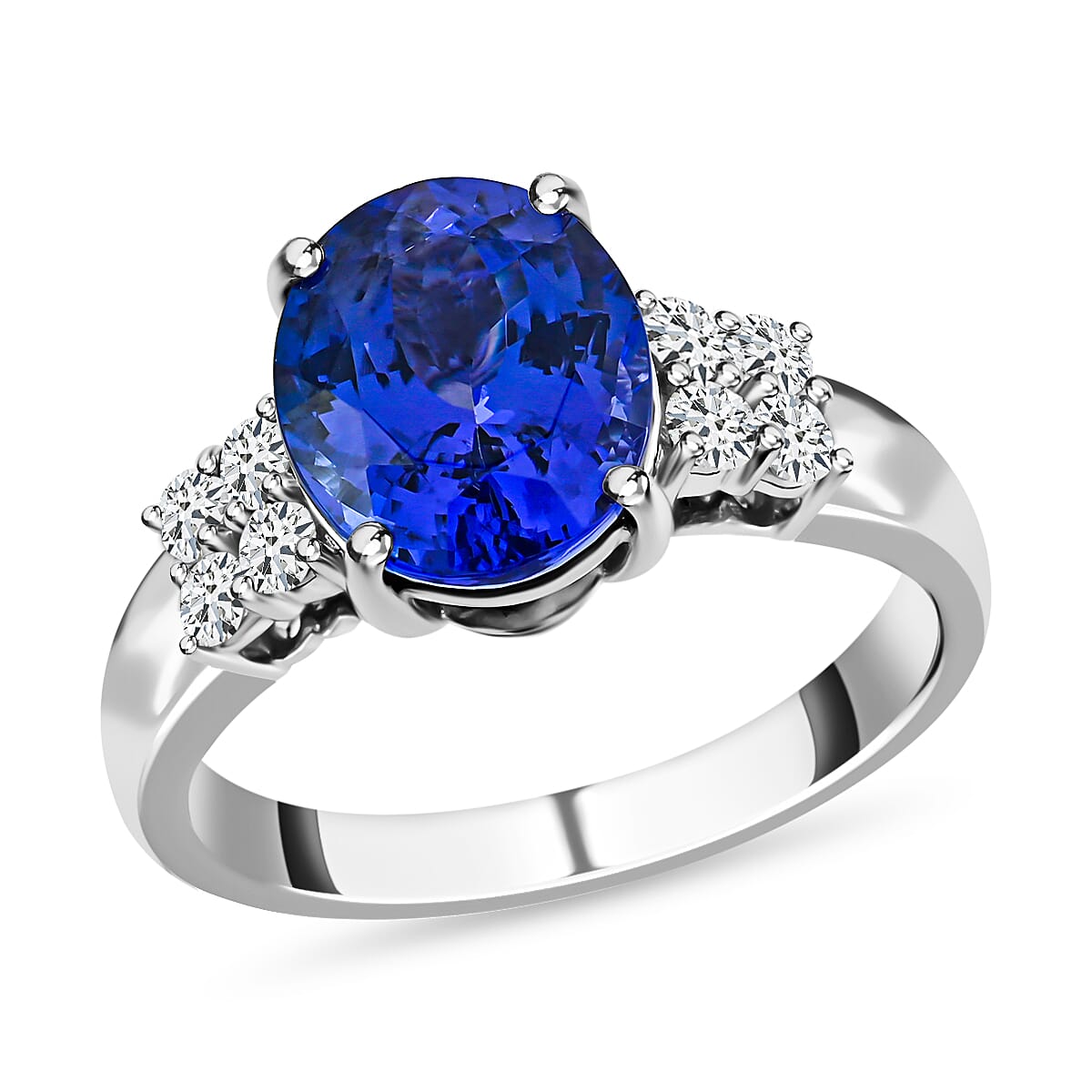RHAPSODY 950 Platinum AAAA Tanzanite and Diamond (VS- E-F) Ring 4.80 Ct, Platinum Wt. 8.19 Gms