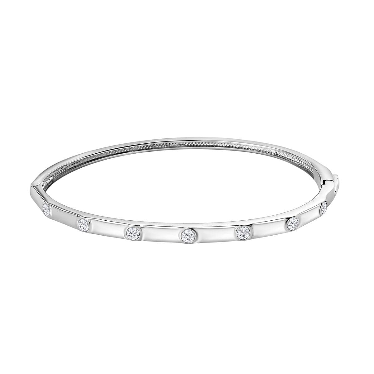 Moissanite Bangle (Size 7) in Platinum Overlay Sterling Silver, Silver Wt. 10.70 Gms