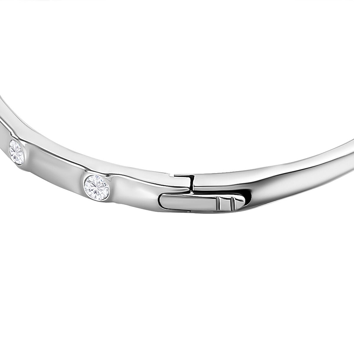 Moissanite Bangle (Size 7) in Platinum Overlay Sterling Silver, Silver Wt. 10.70 Gms